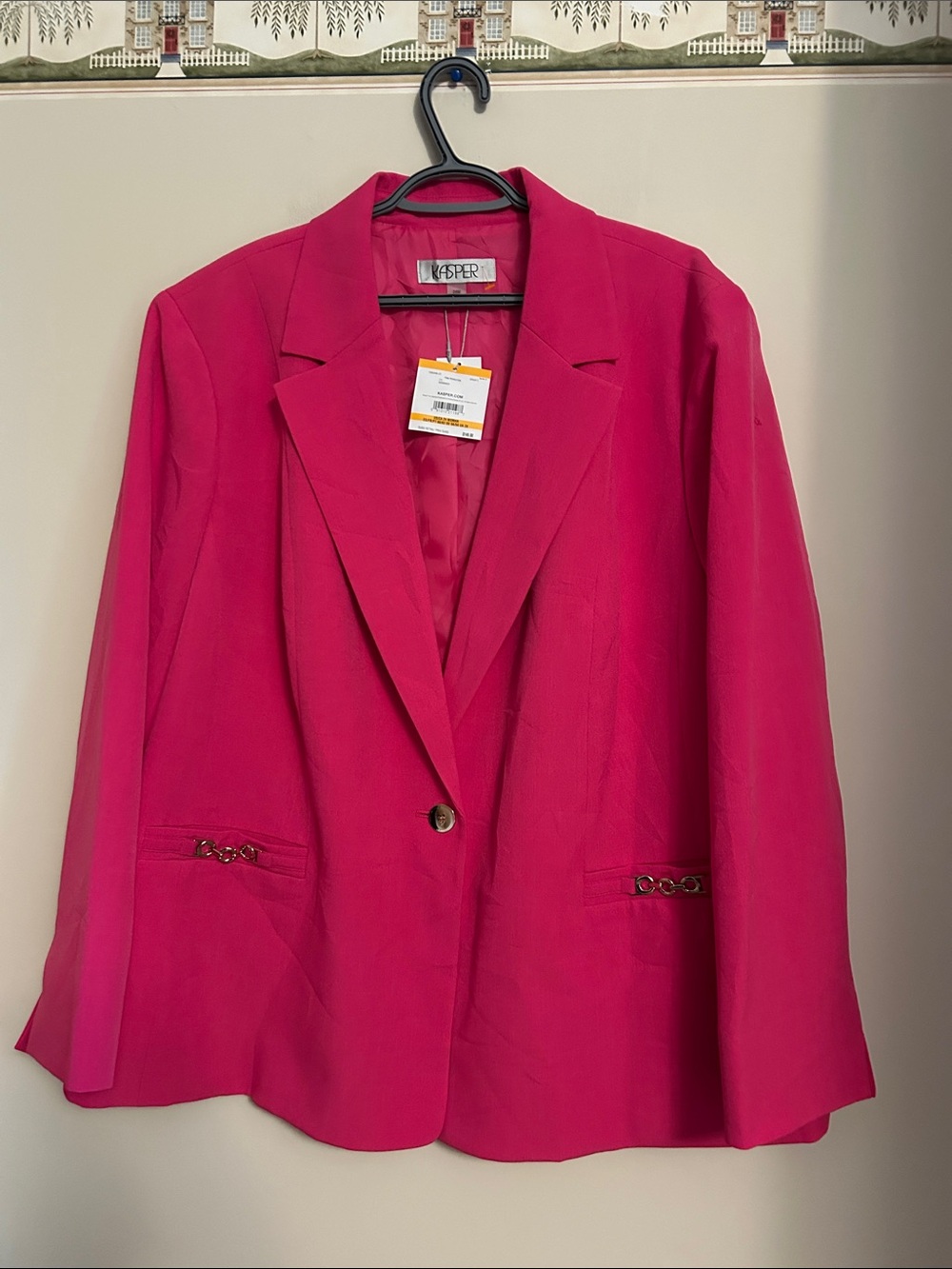 Kasper Bright Pink Single-Button Chain-Trim Blazer size 24W